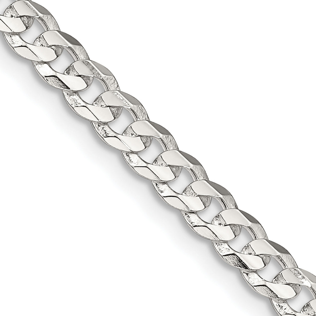 925 White Gold 4.5 mm Curb Chain Necklace, Polished detail view