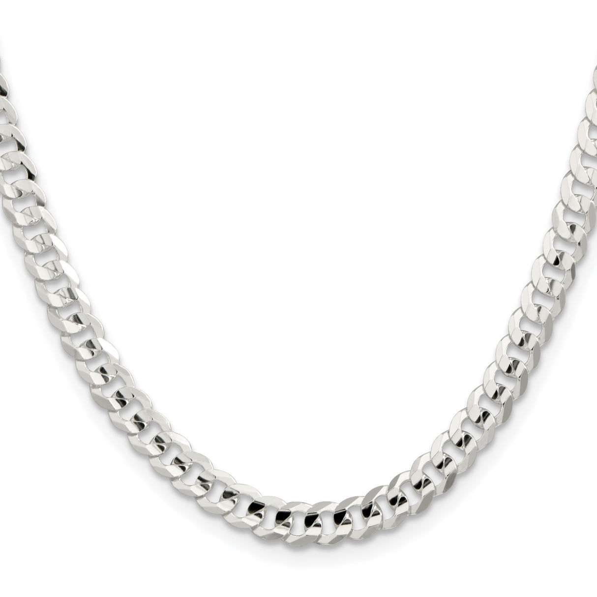925 White Gold 5.65 mm Curb Chain Necklace, Polished