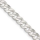 925 White Gold 5.65 mm Curb Chain Necklace, Polished detail view