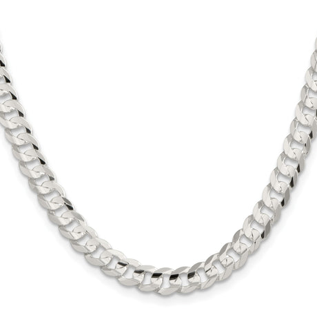 925 White Gold 6.75 mm Curb Chain Necklace, Polished