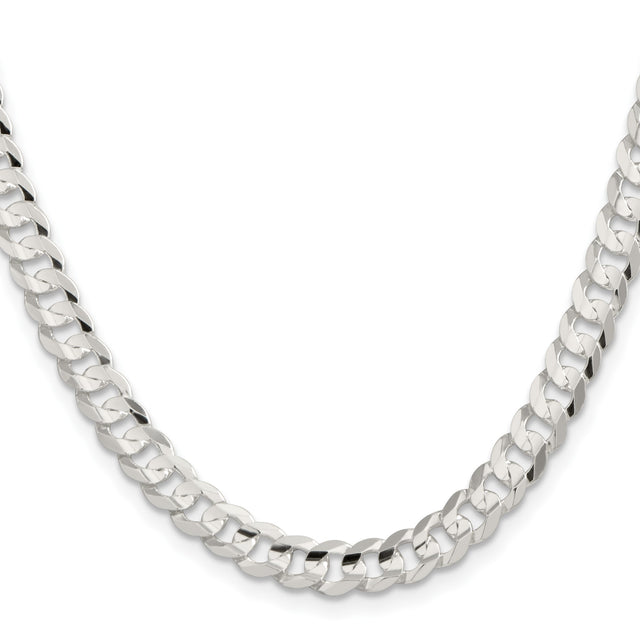 925 White Gold 6.75 mm Curb Chain Necklace, Polished