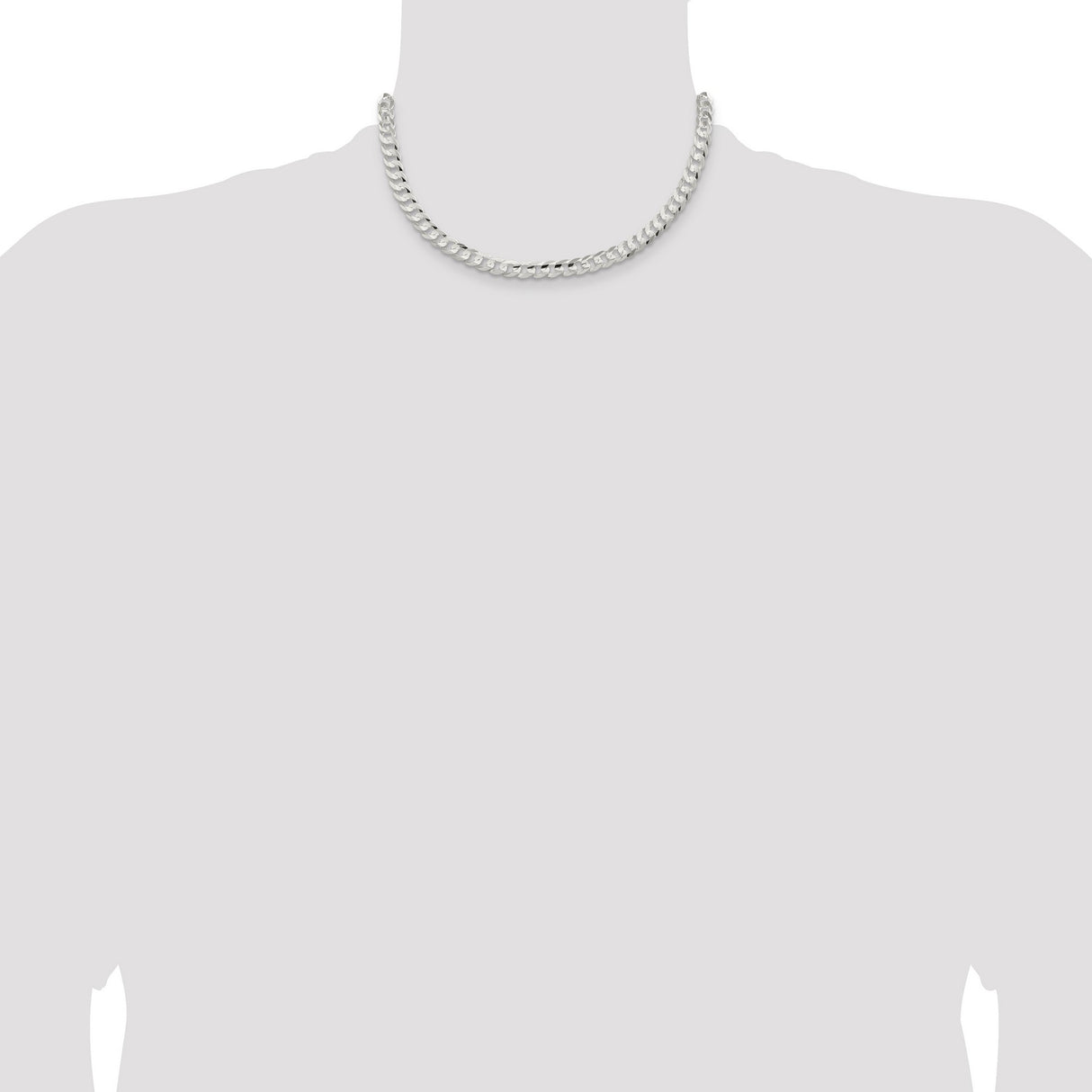 925 White Gold 6.75 mm Curb Chain Necklace, Polished detail view