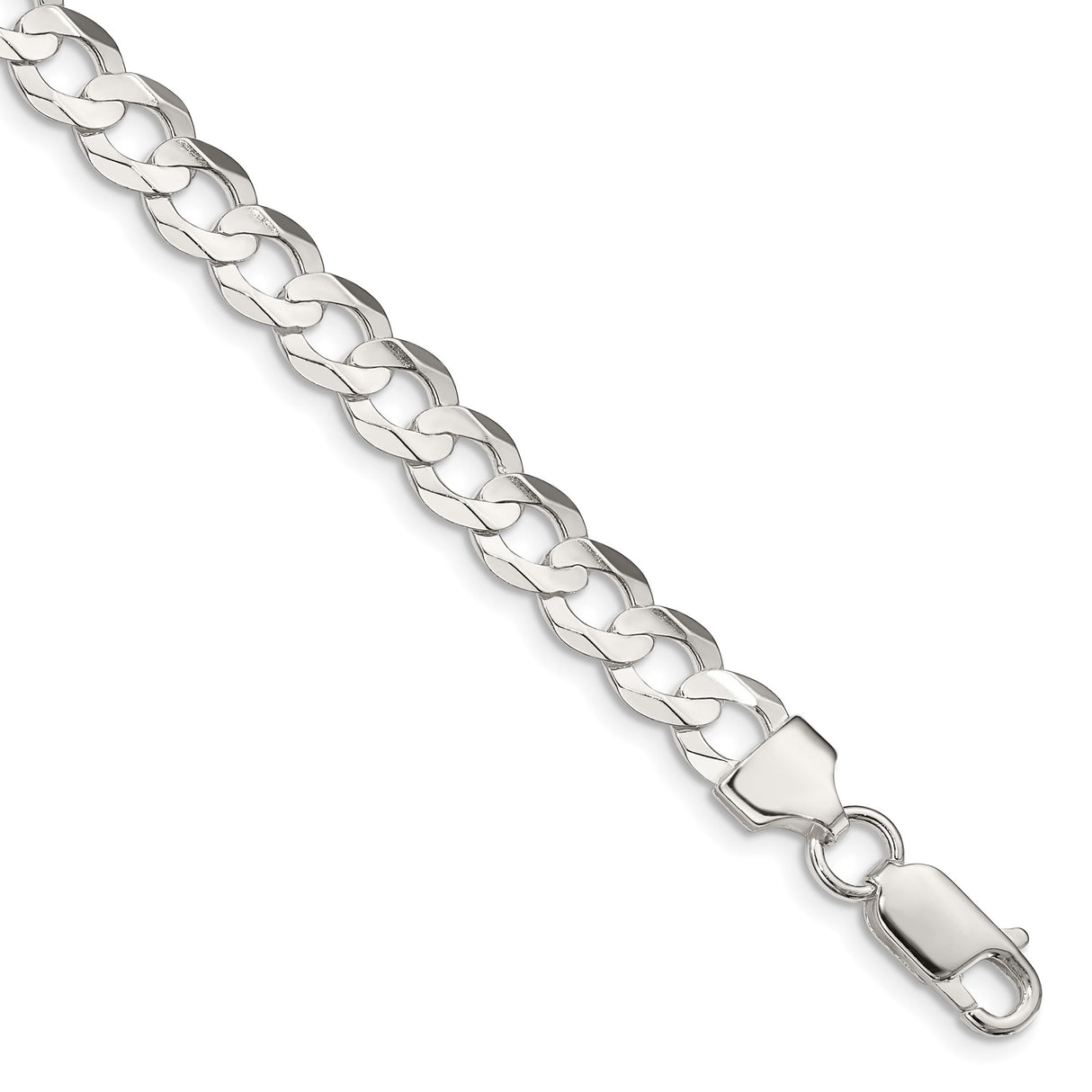 925 White Gold 6.75 mm Curb Chain Anklet, Polished shown for scale