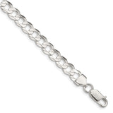 925 White Gold 6.75 mm Curb Chain Anklet, Polished shown for scale