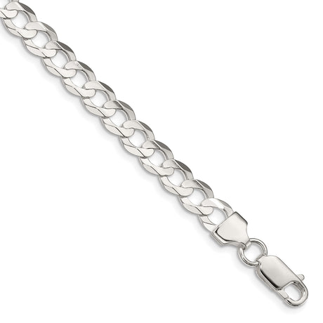 925 White Gold 6.75 mm Curb Chain Anklet, Polished shown for scale