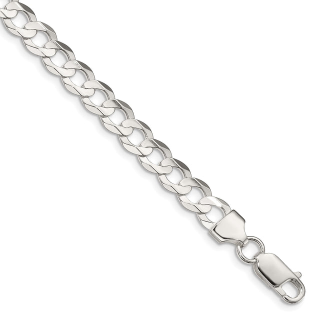 925 White Gold 6.75 mm Curb Chain Anklet, Polished shown for scale