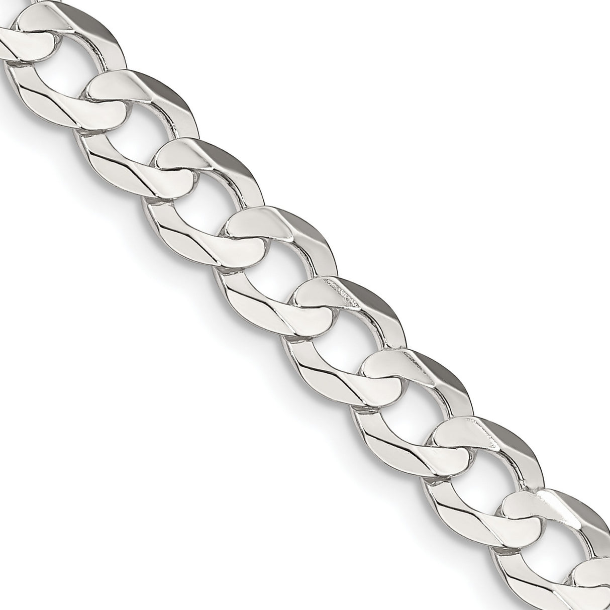 925 White Gold 6.75 mm Curb Chain Necklace, Polished detail view