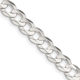925 White Gold 6.75 mm Curb Chain Necklace, Polished detail view