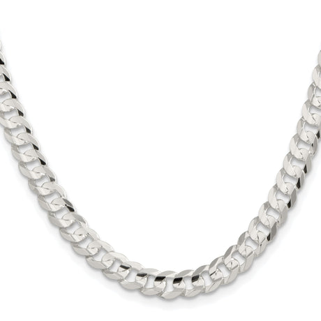 925 White Gold 6.75 mm Curb Chain Necklace, Polished