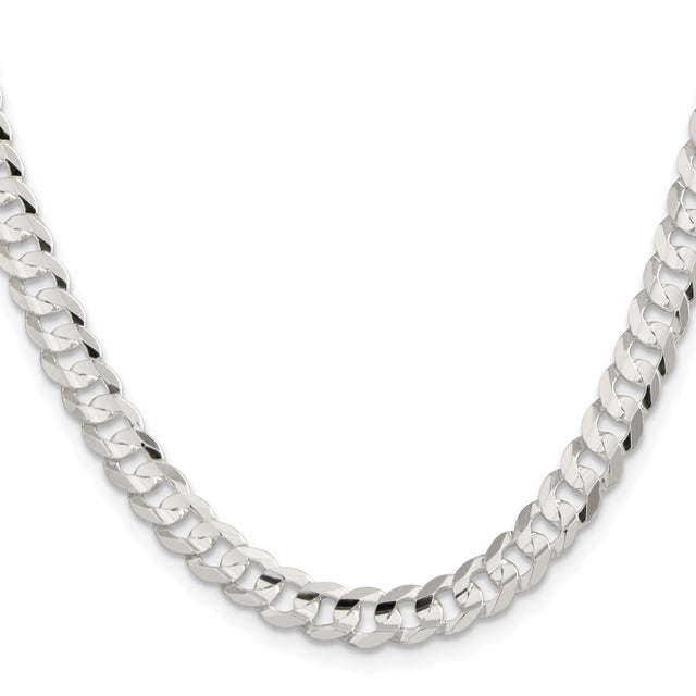 925 White Gold 6.75 mm Curb Chain Necklace, Polished