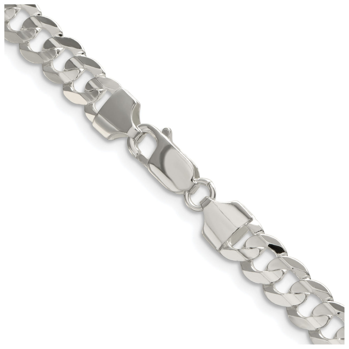925 White Gold 6.75 mm Curb Chain Necklace, Polished alternate angle