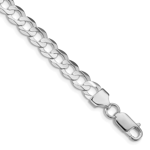925 White Gold 6.75 mm Curb Chain Anklet, Polished shown for scale