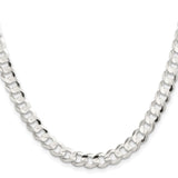 925 White Gold 7.8 mm Curb Chain Necklace, Polished