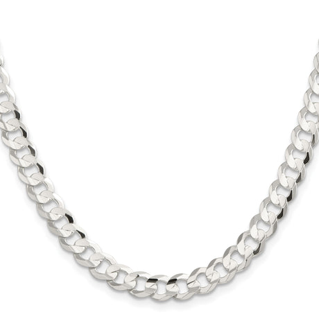 925 White Gold 7.8 mm Curb Chain Necklace, Polished
