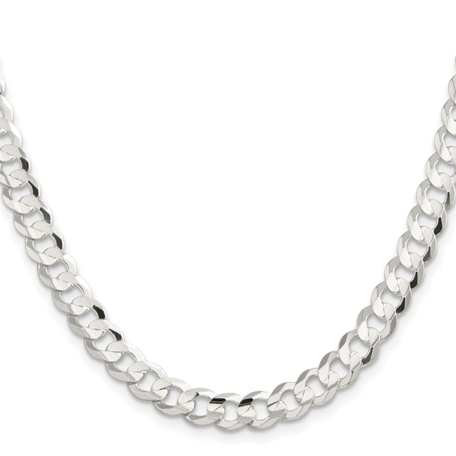925 White Gold 7.8 mm Curb Chain Necklace, Polished