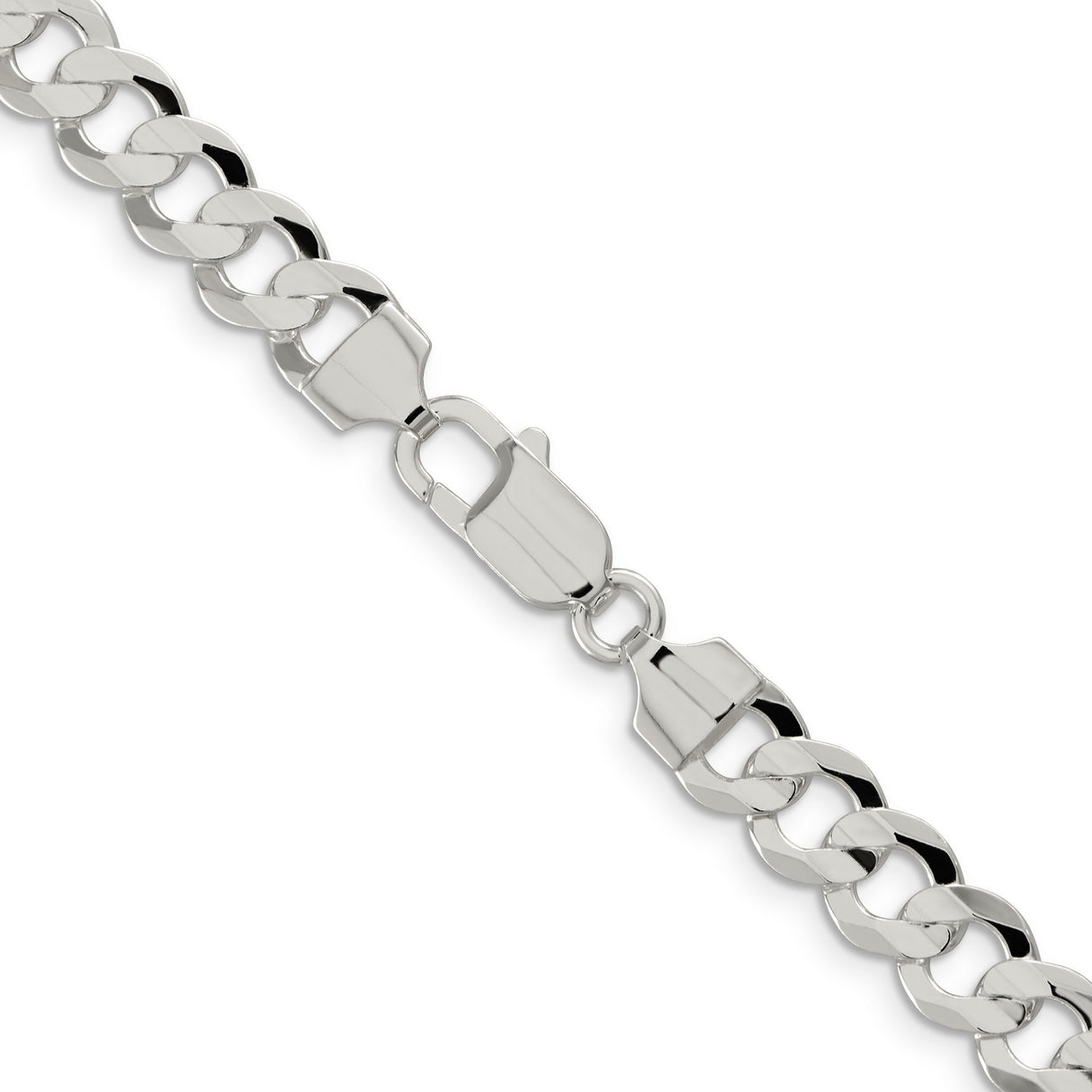 925 White Gold 7.8 mm Curb Chain Necklace, Polished alternate angle