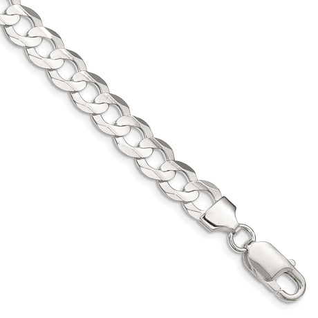 925 White Gold 7.8 mm Curb Chain Anklet, Polished shown for scale