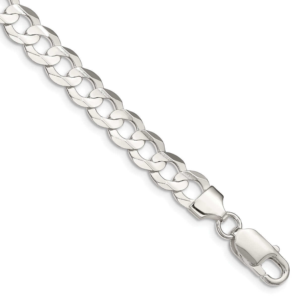 925 White Gold 7.8 mm Curb Chain Bracelet, Polished shown for scale