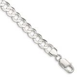 925 White Gold 7.8 mm Curb Chain Bracelet, Polished shown for scale
