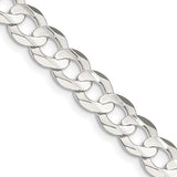 925 White Gold 7.8 mm Curb Chain Necklace, Polished detail view