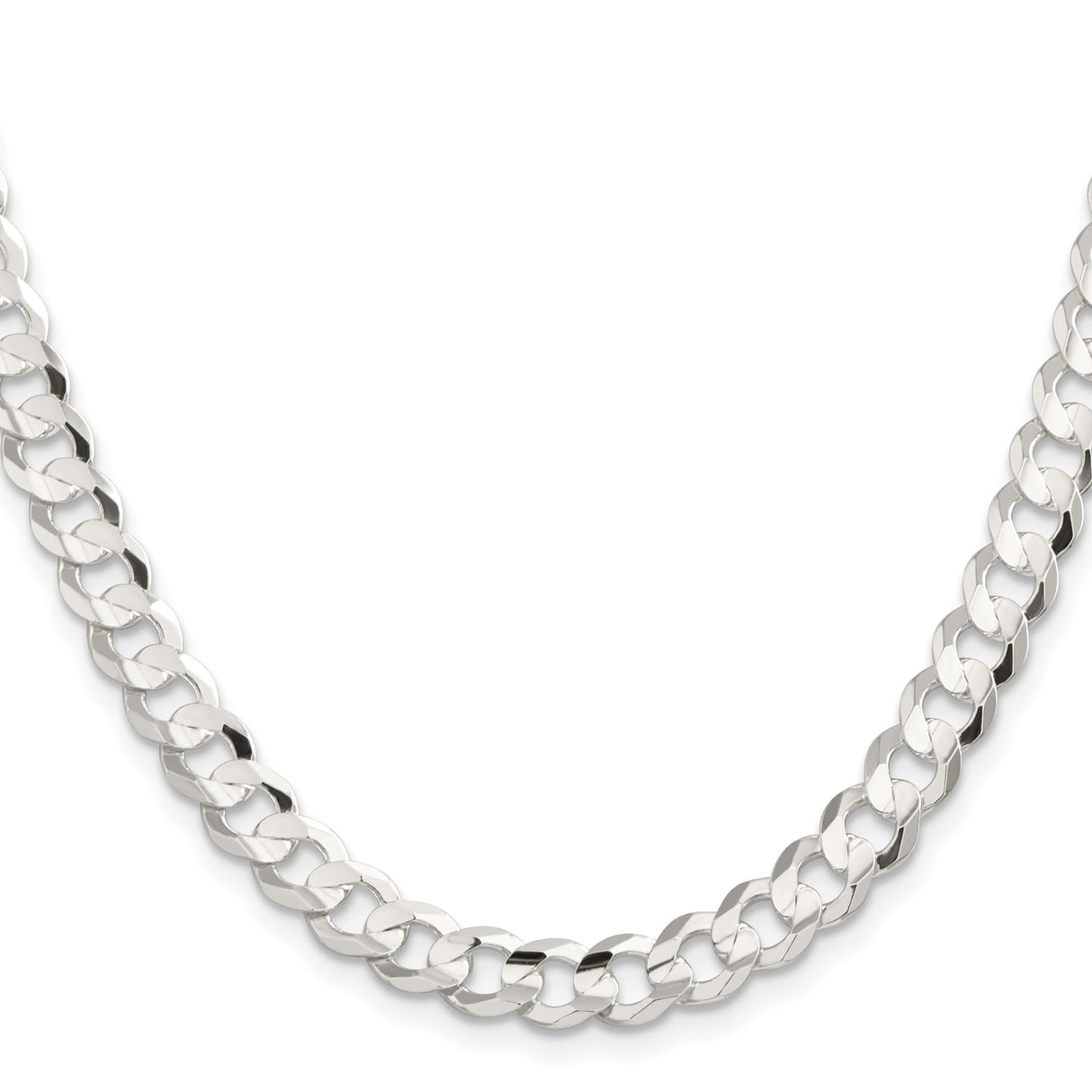925 White Gold 7.8 mm Curb Chain Necklace, Polished