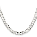 925 White Gold 7.8 mm Curb Chain Necklace, Polished