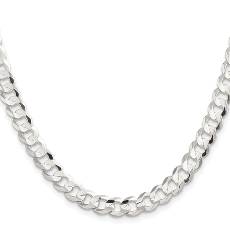 925 White Gold 7.8 mm Curb Chain Necklace, Polished