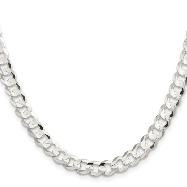 925 White Gold 7.8 mm Curb Chain Necklace, Polished