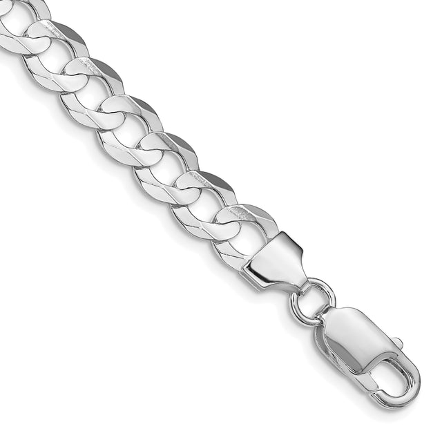 925 White Gold 7.8 mm Curb Chain Anklet, Polished shown for scale