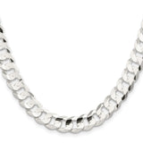 925 White Gold 9.75 mm Curb Chain Necklace, Polished