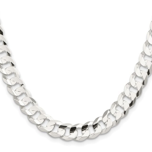 925 White Gold 9.75 mm Curb Chain Necklace, Polished