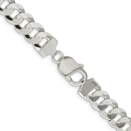 925 White Gold 9.75 mm Curb Chain Necklace, Polished alternate angle