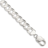 925 White Gold 9.75 mm Curb Chain Anklet, Polished shown for scale
