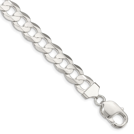 925 White Gold 9.75 mm Curb Chain Bracelet, Polished shown for scale