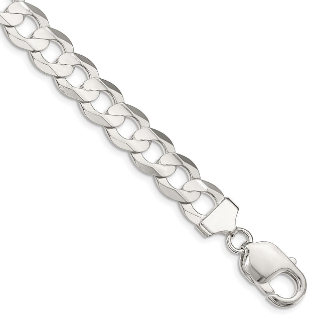 925 White Gold 9.75 mm Curb Chain Bracelet, Polished shown for scale