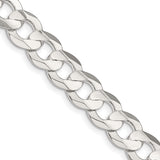 925 White Gold 9.75 mm Curb Chain Necklace, Polished detail view