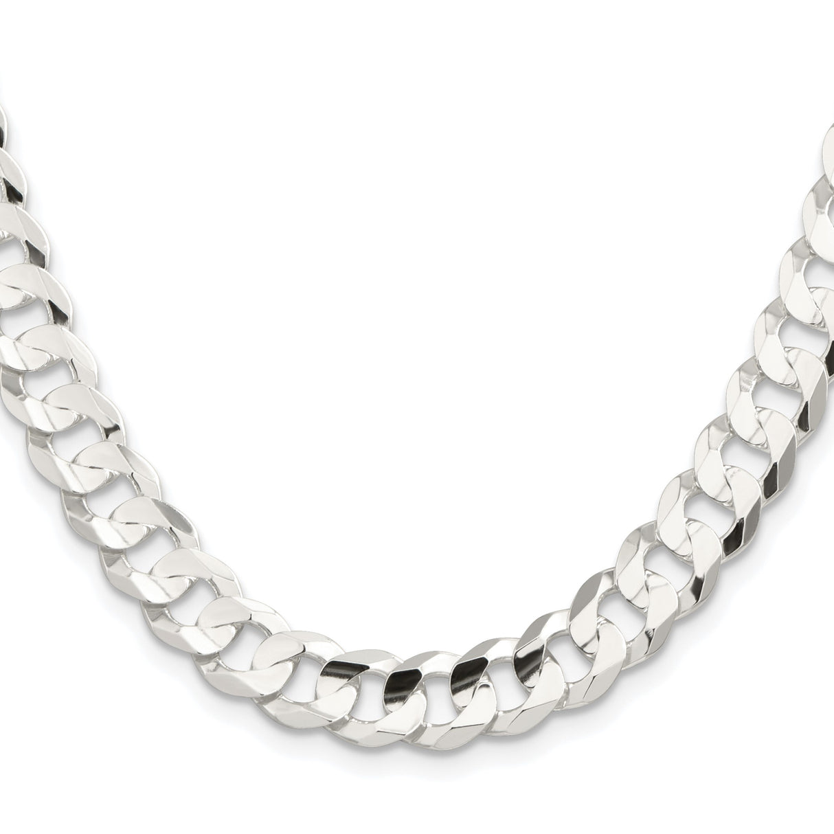925 White Gold 9.75 mm Curb Chain Necklace, Polished