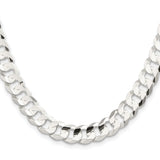925 White Gold 9.75 mm Curb Chain Necklace, Polished