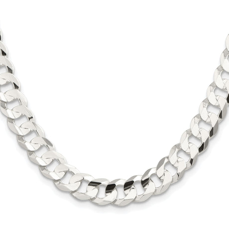 925 White Gold 9.75 mm Curb Chain Necklace, Polished