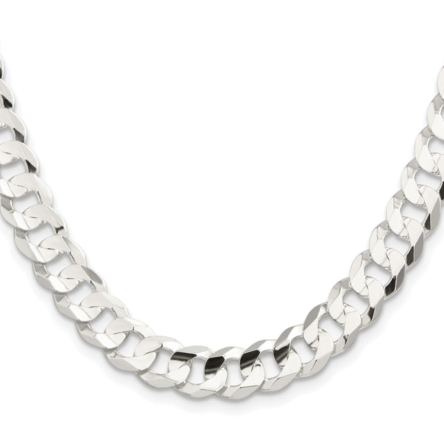 925 White Gold 9.75 mm Curb Chain Necklace, Polished