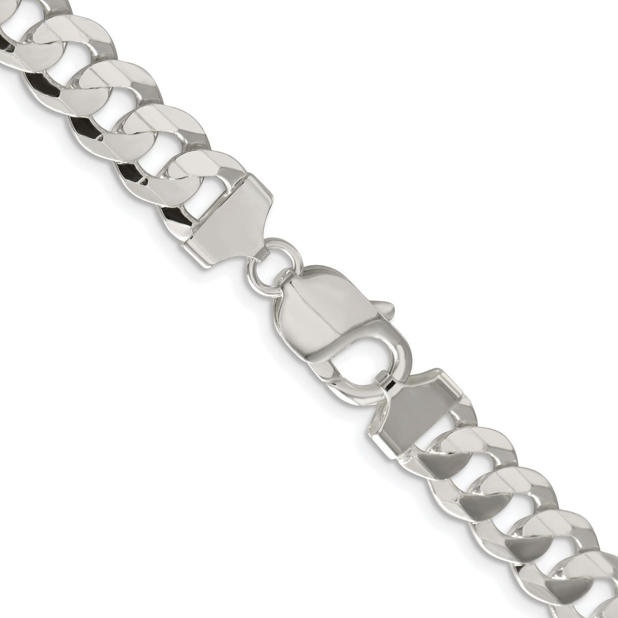 925 White Gold 9.75 mm Curb Chain Necklace, Polished alternate angle