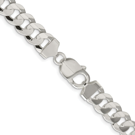 925 White Gold 9.75 mm Curb Chain Necklace, Polished alternate angle