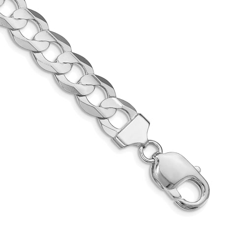 925 White Gold 9.75 mm Curb Chain Anklet, Polished shown for scale