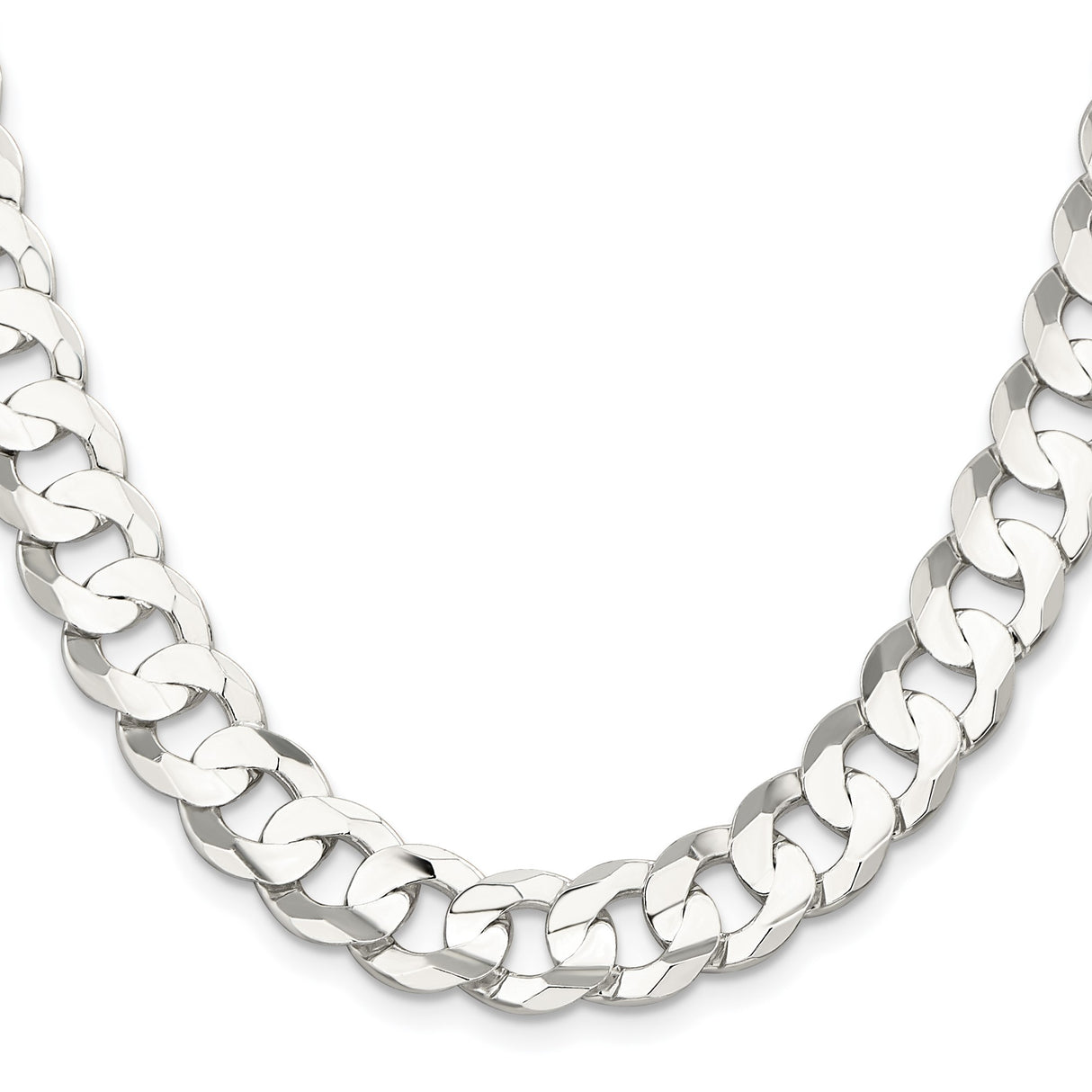 925 White Gold 11.9 mm Curb Chain Necklace, Polished