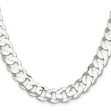 925 White Gold 11.9 mm Curb Chain Necklace, Polished