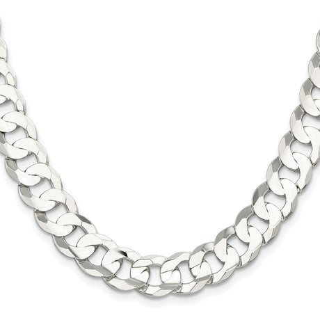925 White Gold 11.9 mm Curb Chain Necklace, Polished