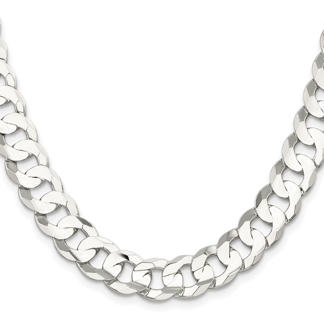 925 White Gold 11.9 mm Curb Chain Necklace, Polished