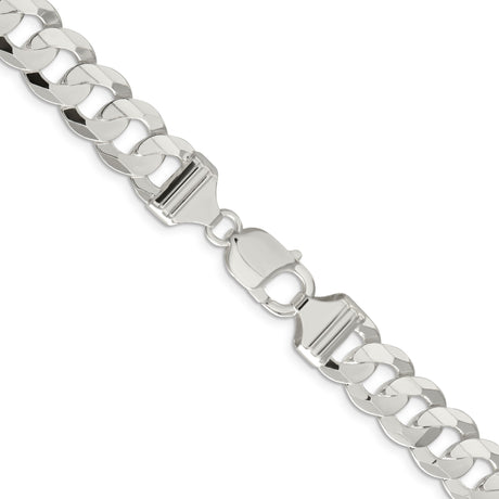 925 White Gold 11.9 mm Curb Chain Necklace, Polished alternate angle