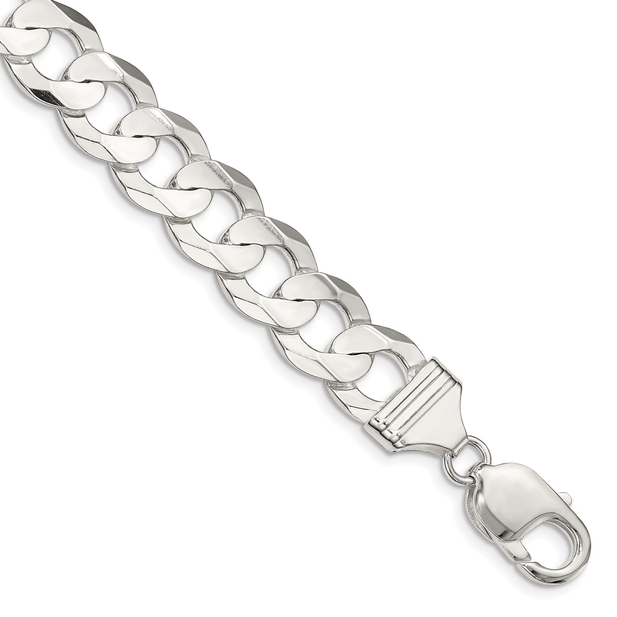 925 White Gold 11.9 mm Curb Chain Anklet, Polished shown for scale