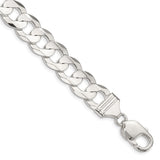925 White Gold 11.9 mm Curb Chain Bracelet, Polished shown for scale